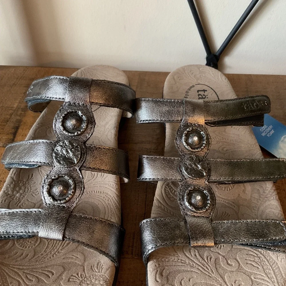 Taos Prize 4 Bronze Metallic Leather Comfort Slide Sandals Womens 8 Travel Boho